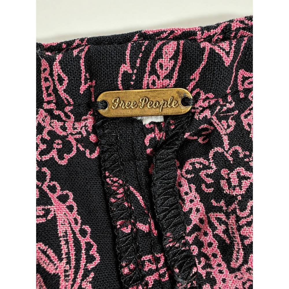 Free People Maraya Button Down Blouse Black Pink Floral Paisley Boho Oversized
